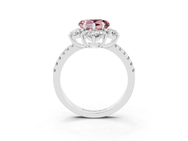 White gold Heart Cut Cut Diamond Floral Halo Pave Band with Prong Setting