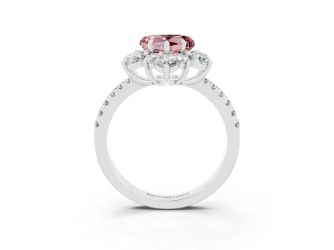 White gold Heart Cut Cut Diamond Floral Halo Pave Band with Prong Setting_3
