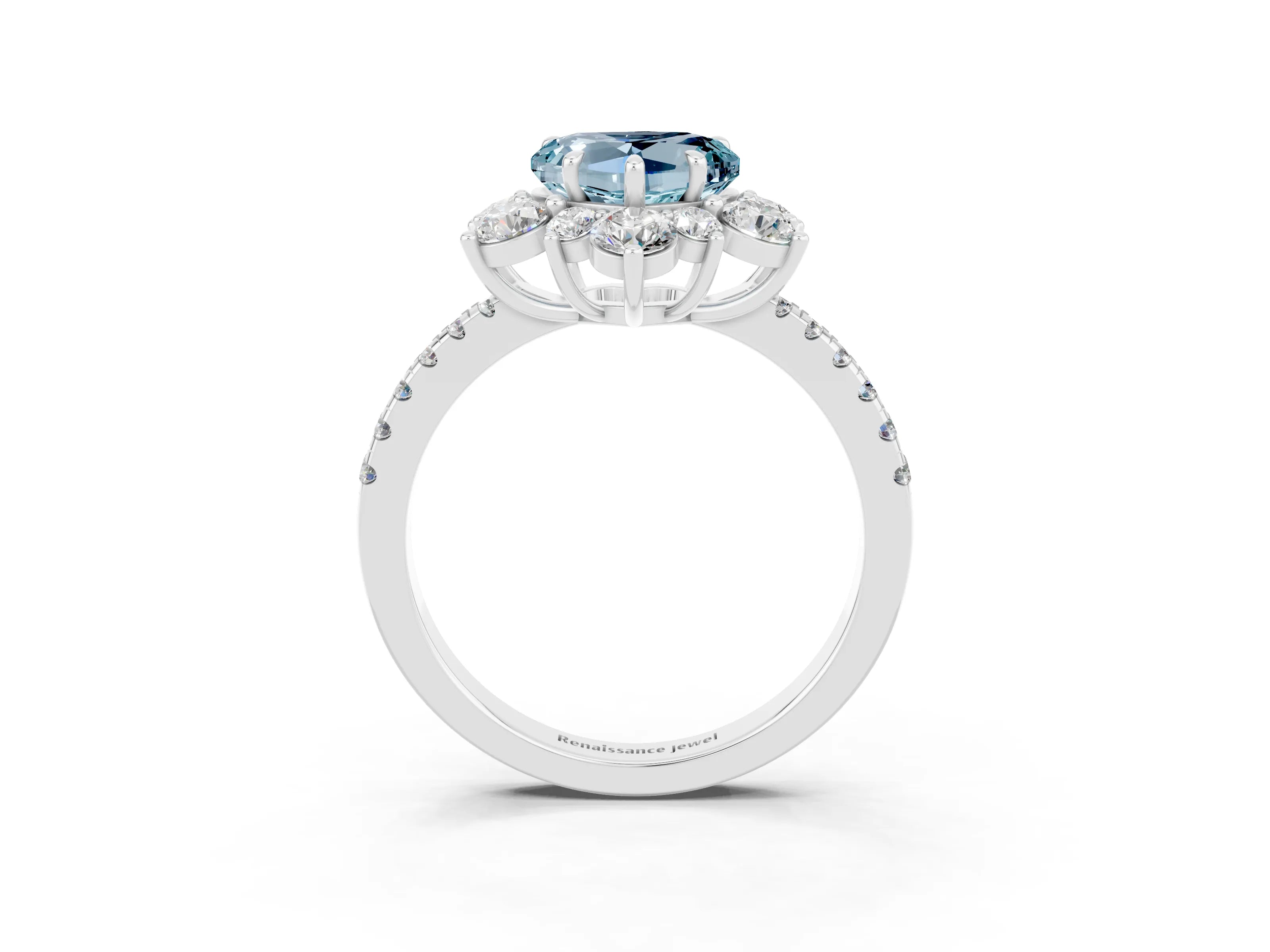 White gold Heart Cut Cut Diamond Floral Halo Pave Band with Prong Setting_3