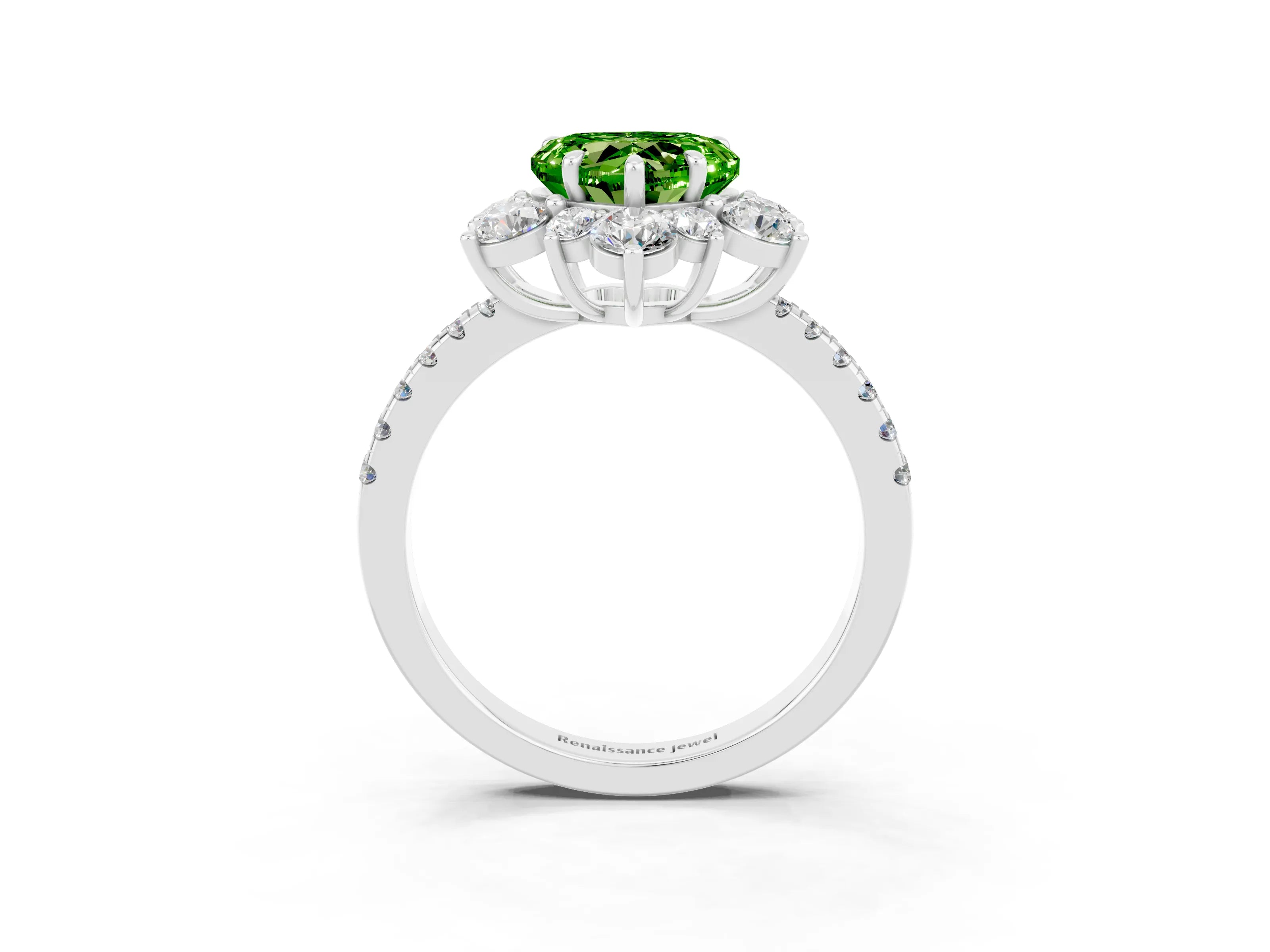 White gold Heart Cut Cut Diamond Floral Halo Pave Band with Prong Setting_3
