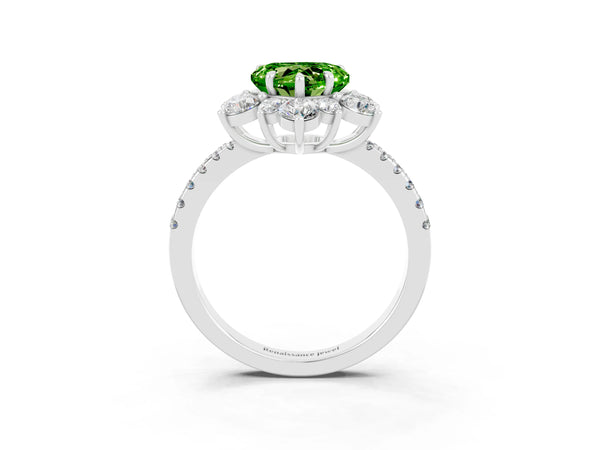 White gold Heart Cut Cut Diamond Floral Halo Pave Band with Prong Setting
