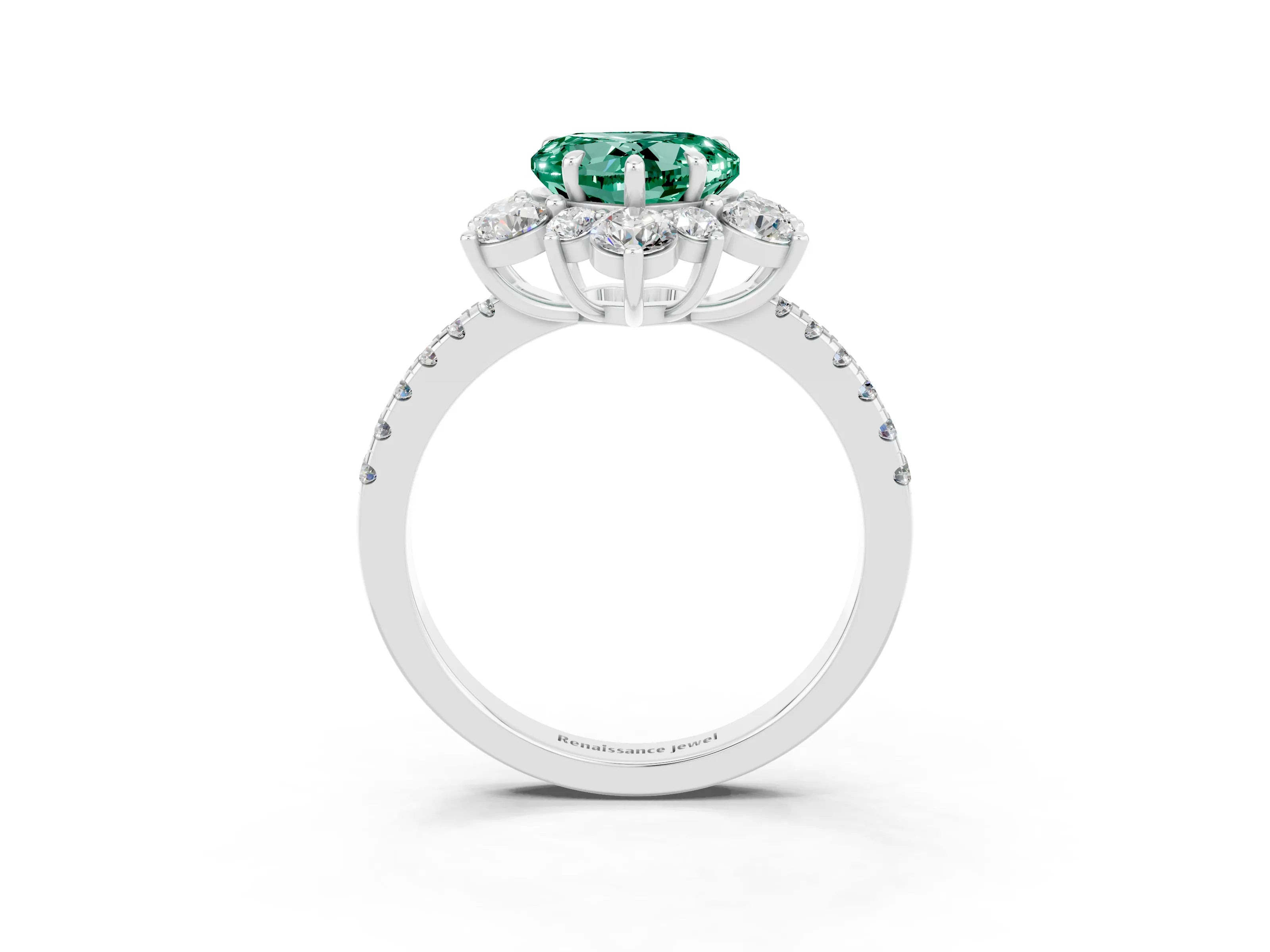 White gold Heart Cut Cut Diamond Floral Halo Pave Band with Prong Setting_3
