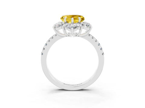 White gold Heart Cut Cut Diamond Floral Halo Pave Band with Prong Setting_3