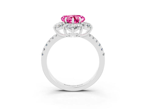 White gold Heart Cut Cut Diamond Floral Halo Pave Band with Prong Setting_3