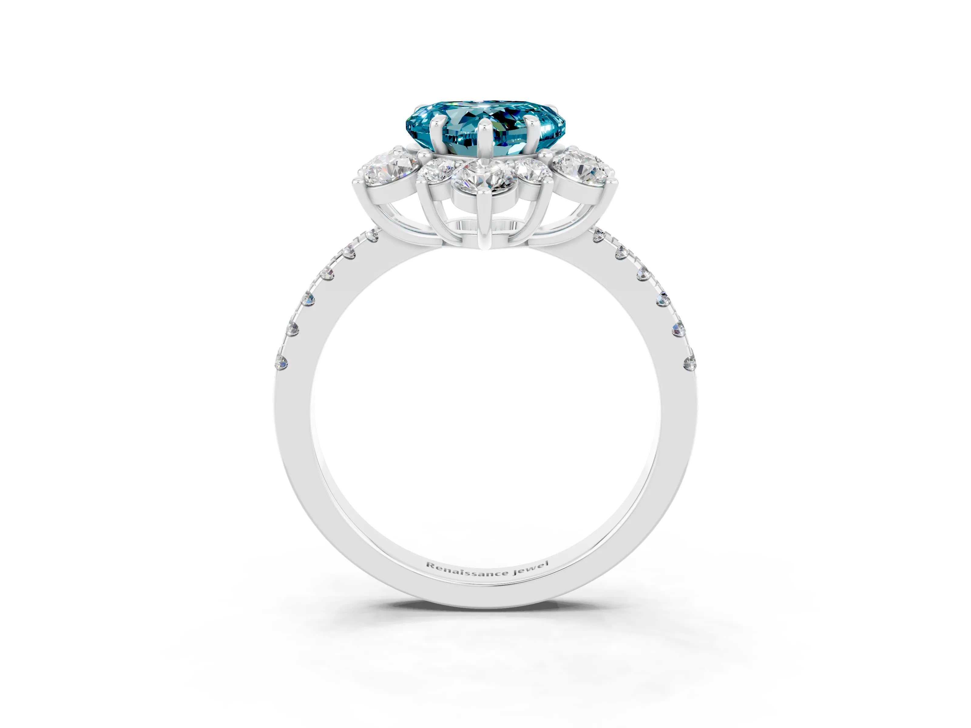 White gold Heart Cut Cut Diamond Floral Halo Pave Band with Prong Setting_3