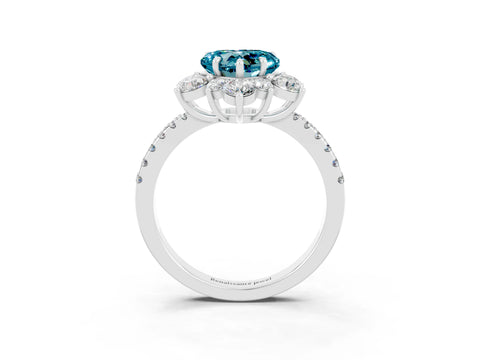 White gold Heart Cut Cut Diamond Floral Halo Pave Band with Prong Setting_3