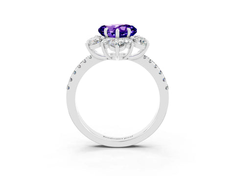 White gold Heart Cut Cut Diamond Floral Halo Pave Band with Prong Setting_3
