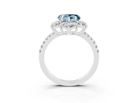White gold Heart Cut Cut Diamond Floral Halo Pave Band with Prong Setting_3