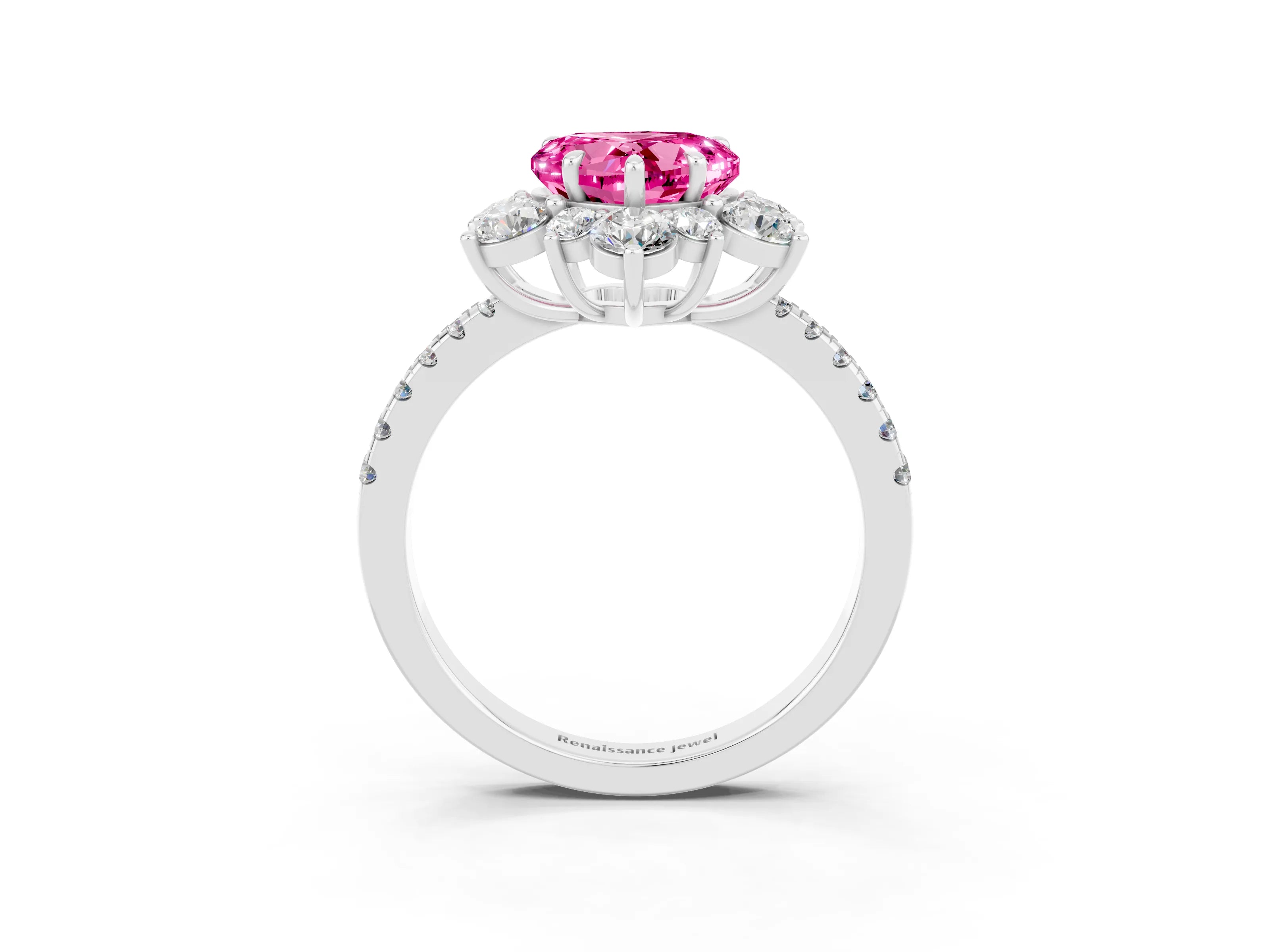 White gold Heart Cut Cut Diamond Floral Halo Pave Band with Prong Setting_3