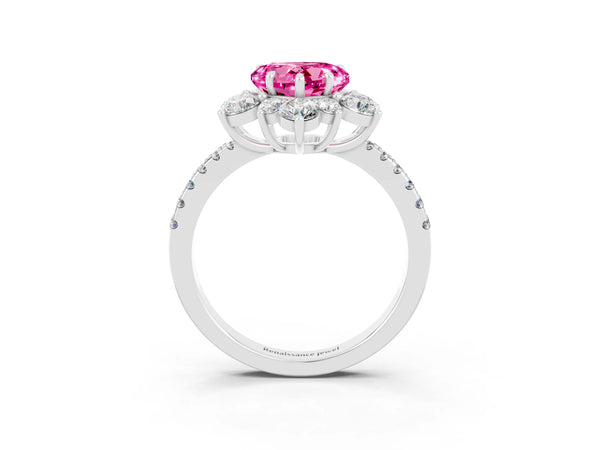 Platinum Heart Cut Cut Diamond Floral Halo Pave Band with Prong Setting