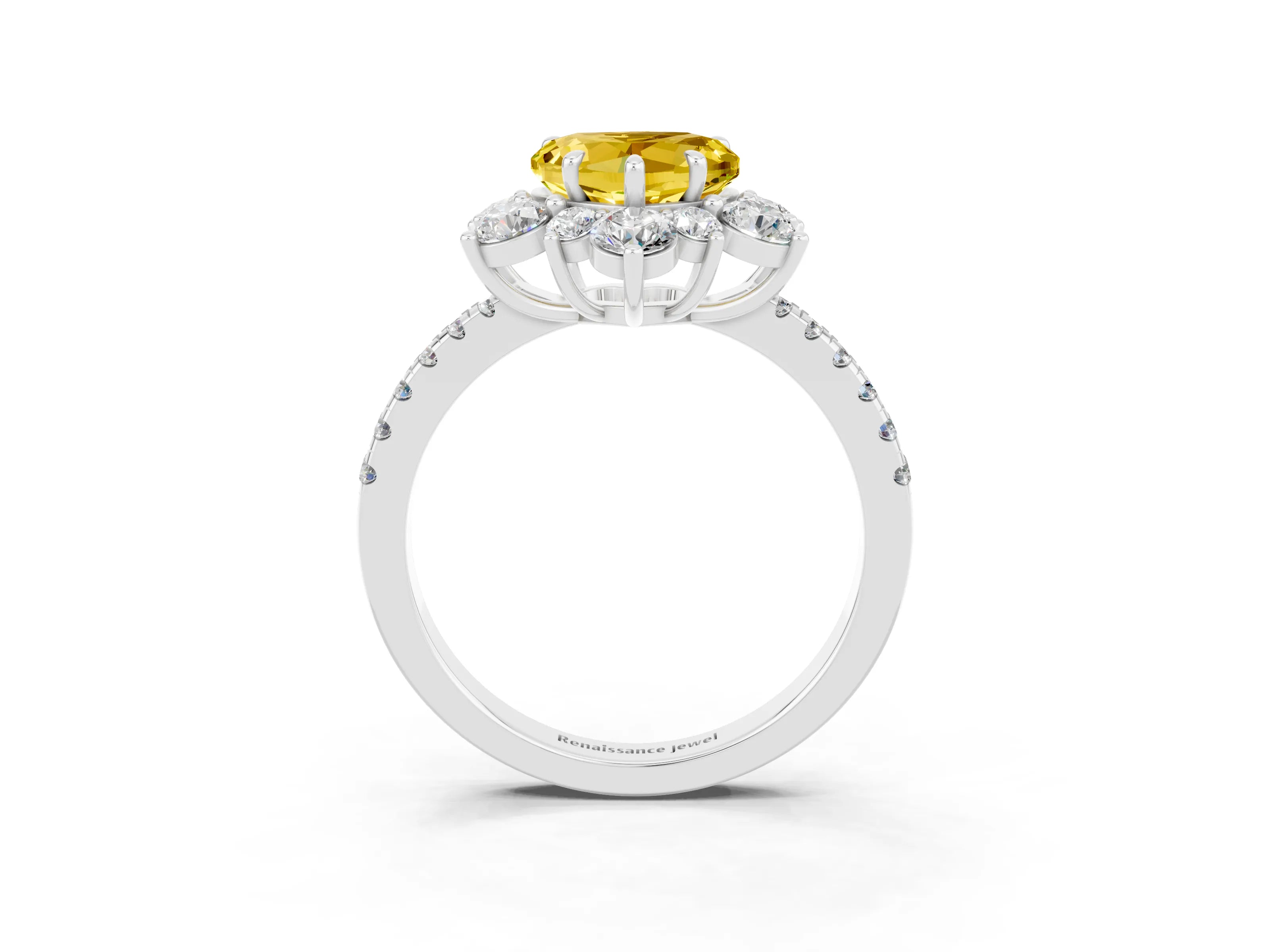 White gold Heart Cut Cut Diamond Floral Halo Pave Band with Prong Setting_3