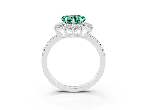 White gold Heart Cut Cut Diamond Floral Halo Pave Band with Prong Setting_3