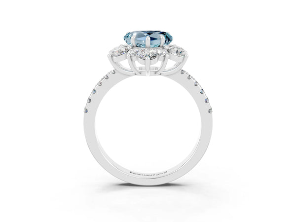 Platinum Heart Cut Cut Diamond Floral Halo Pave Band with Prong Setting