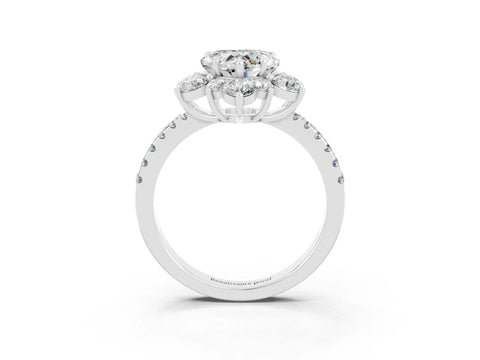 White gold Heart Cut Cut Diamond Floral Halo Pave Band with Prong Setting_3