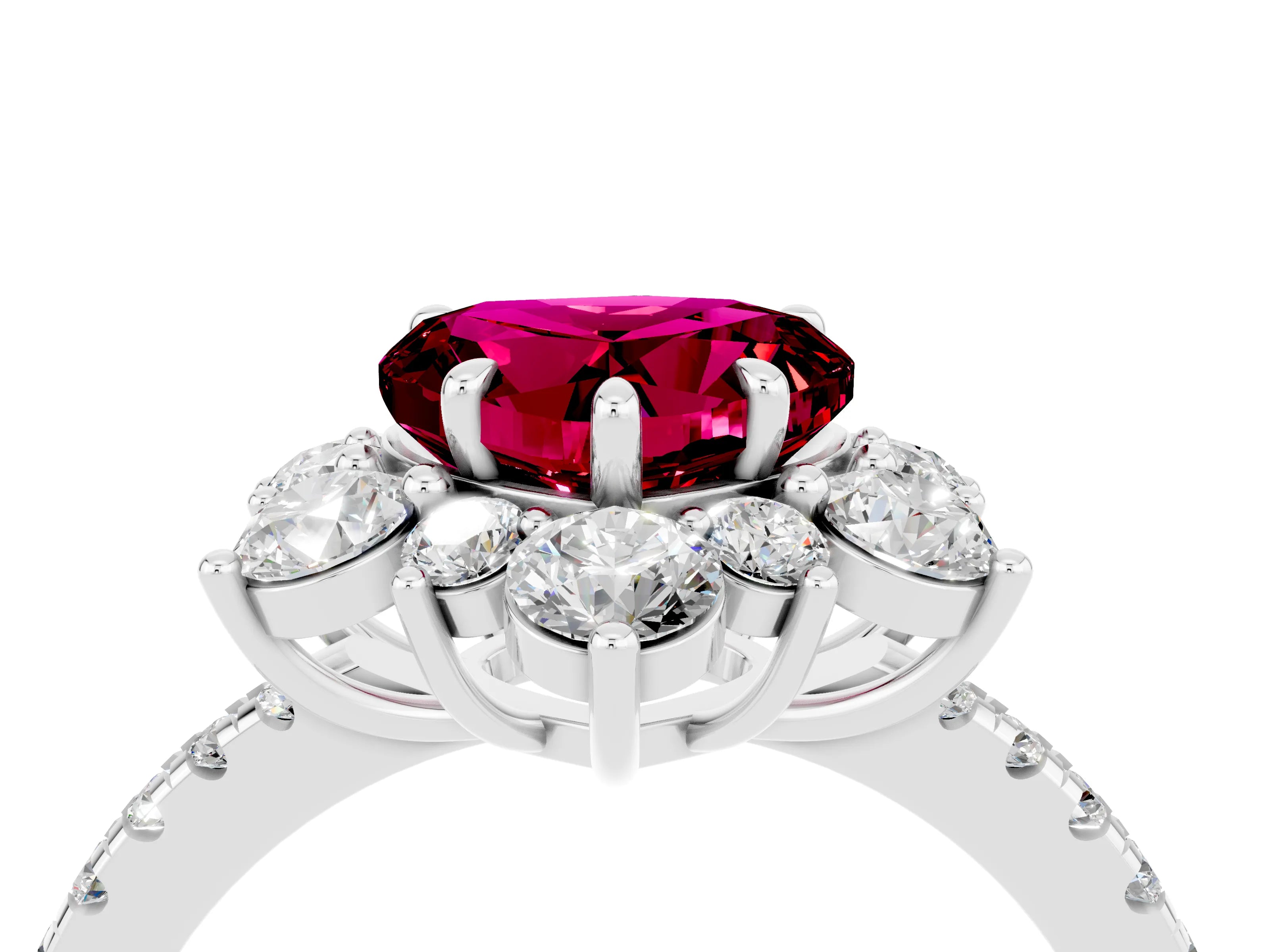 White gold Heart Cut Cut Diamond Floral Halo Pave Band with Prong Setting_4