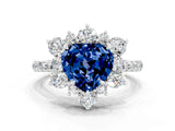 White gold Heart Cut Cut Diamond Floral Halo Pave Band with Prong Setting