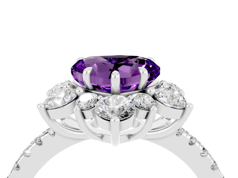 White gold Heart Cut Cut Diamond Floral Halo Pave Band with Prong Setting_4