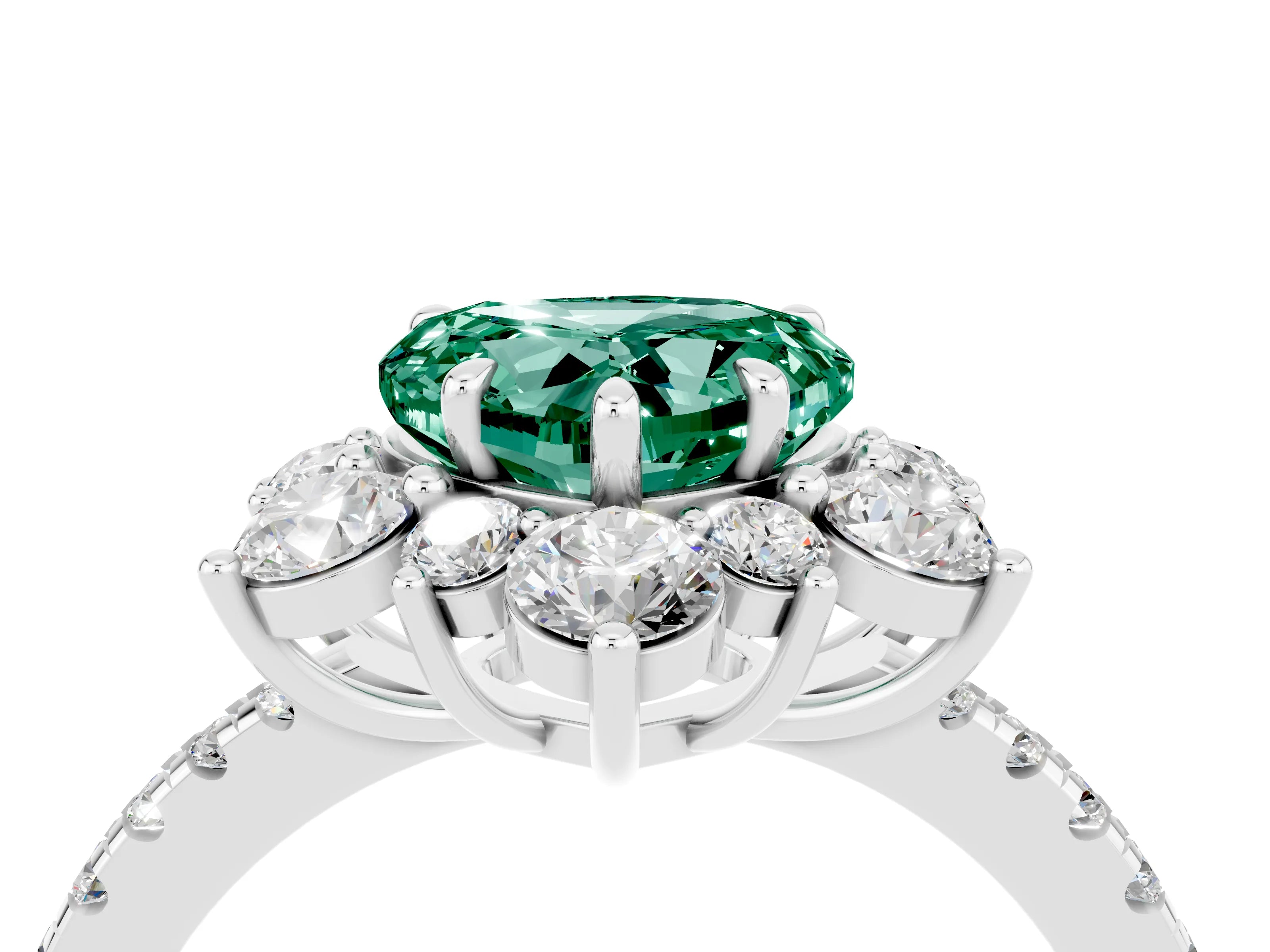 White gold Heart Cut Cut Diamond Floral Halo Pave Band with Prong Setting_4