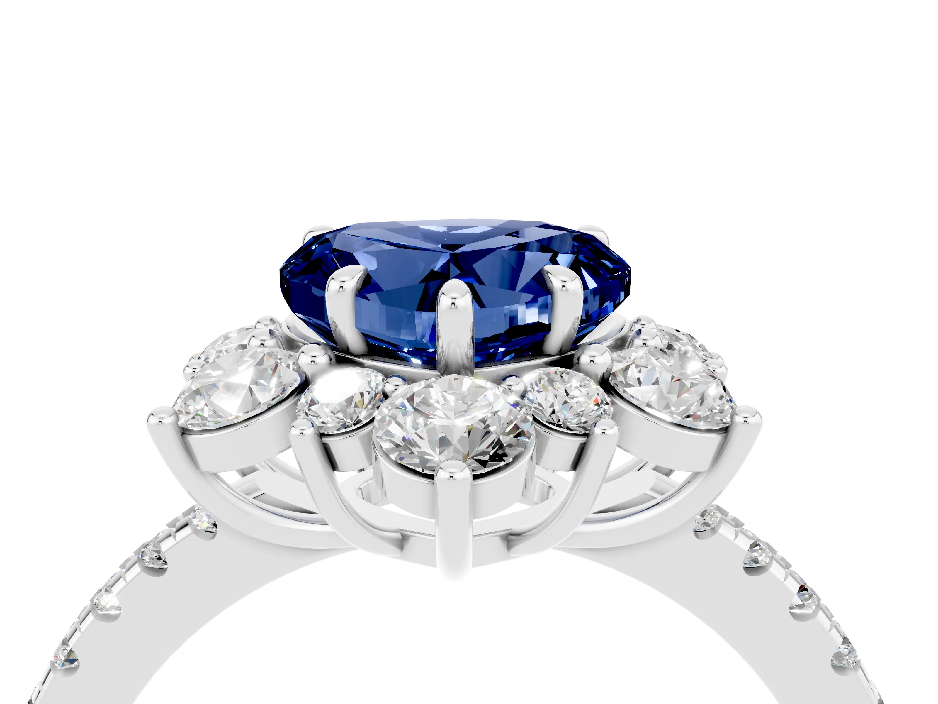 White gold Heart Cut Cut Diamond Floral Halo Pave Band with Prong Setting_4