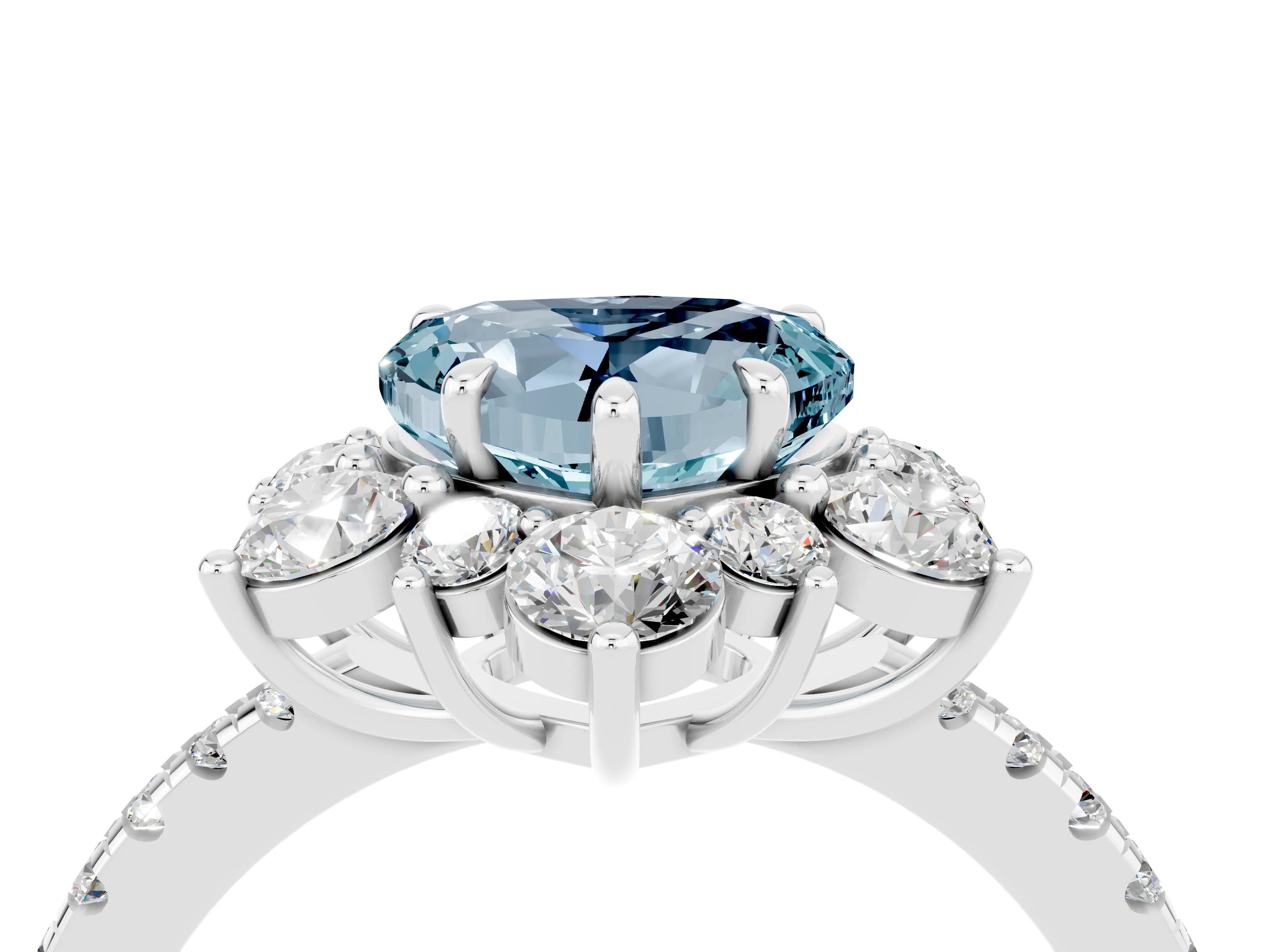 White gold Heart Cut Cut Diamond Floral Halo Pave Band with Prong Setting_4