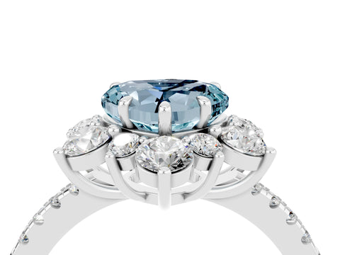 White gold Heart Cut Cut Diamond Floral Halo Pave Band with Prong Setting_4