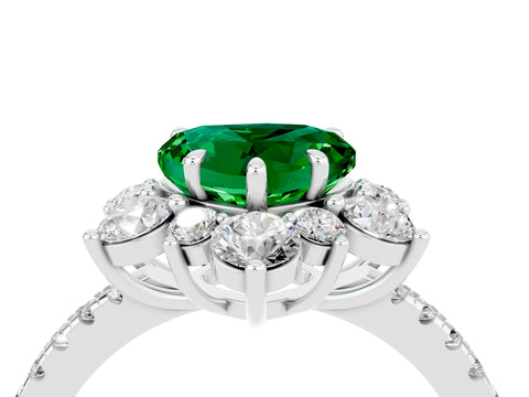 White gold Heart Cut Cut Diamond Floral Halo Pave Band with Prong Setting_4