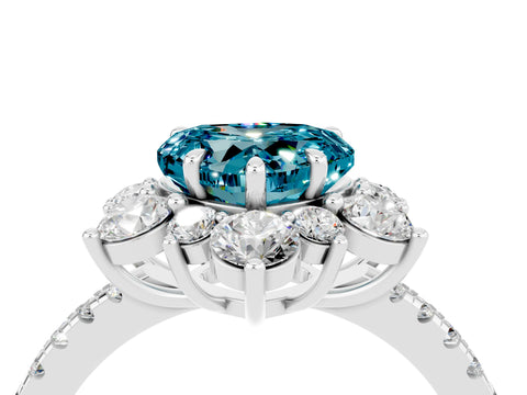 White gold Heart Cut Cut Diamond Floral Halo Pave Band with Prong Setting_4