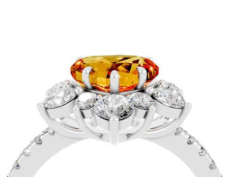 White gold Heart Cut Cut Diamond Floral Halo Pave Band with Prong Setting_4