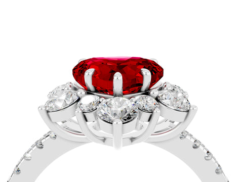 White gold Heart Cut Cut Diamond Floral Halo Pave Band with Prong Setting_4