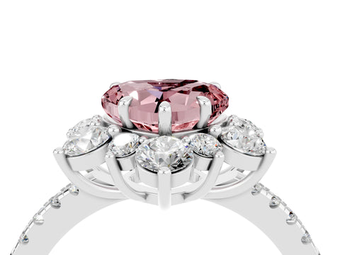 White gold Heart Cut Cut Diamond Floral Halo Pave Band with Prong Setting_4