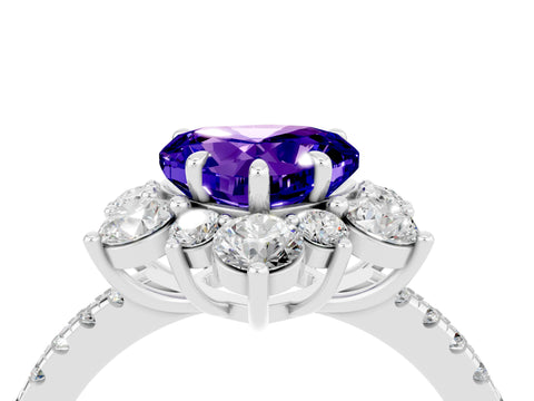 White gold Heart Cut Cut Diamond Floral Halo Pave Band with Prong Setting_4