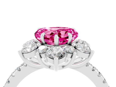 White gold Heart Cut Cut Diamond Floral Halo Pave Band with Prong Setting_4