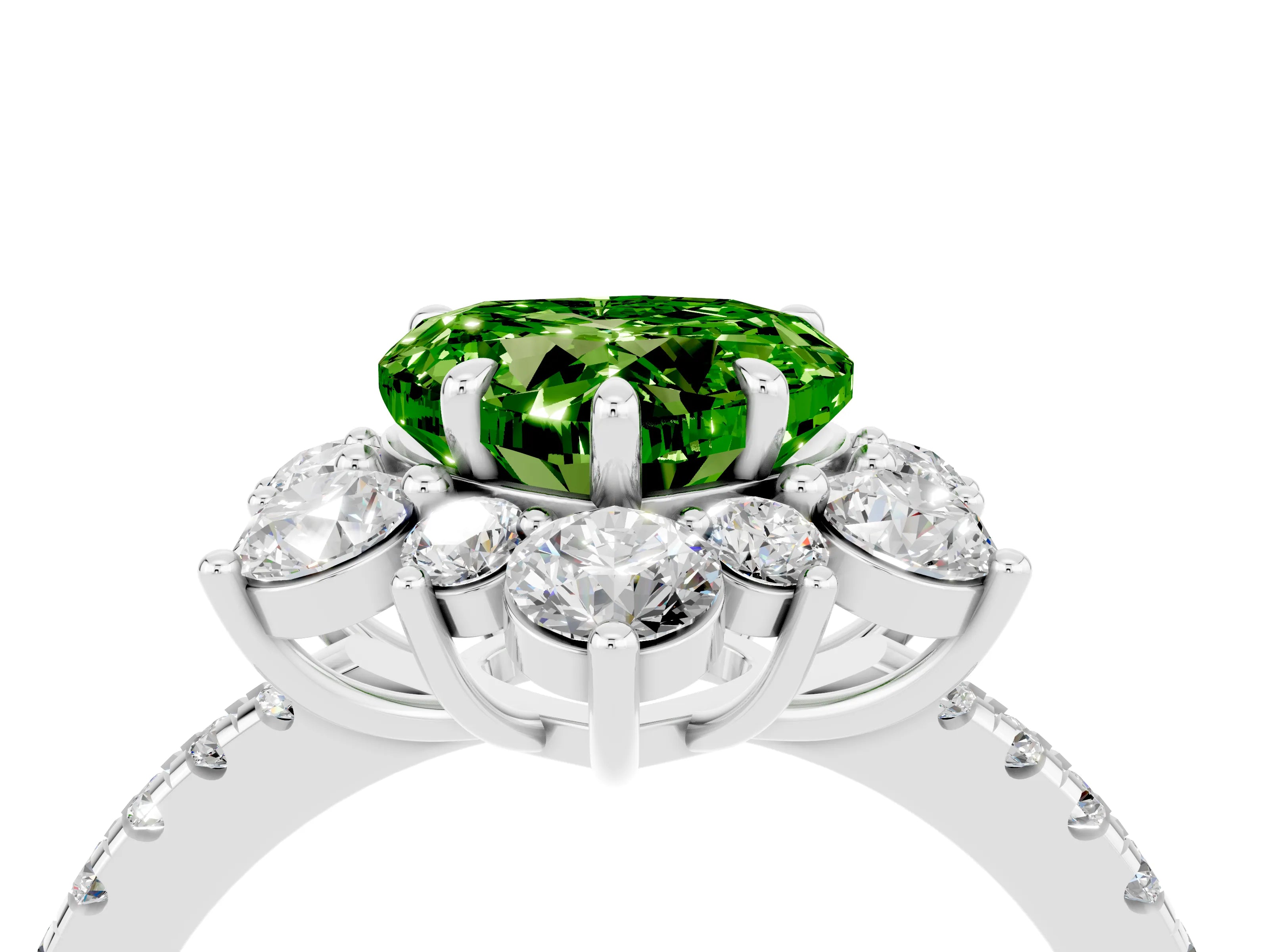 White gold Heart Cut Cut Diamond Floral Halo Pave Band with Prong Setting_4
