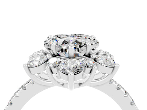 White gold Heart Cut Cut Diamond Floral Halo Pave Band with Prong Setting_4