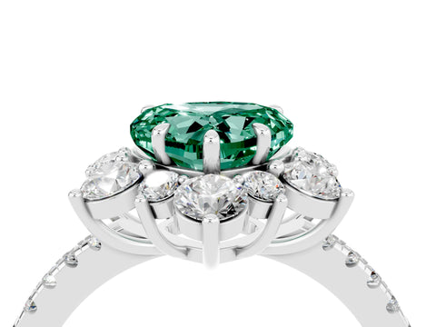 White gold Heart Cut Cut Diamond Floral Halo Pave Band with Prong Setting_4