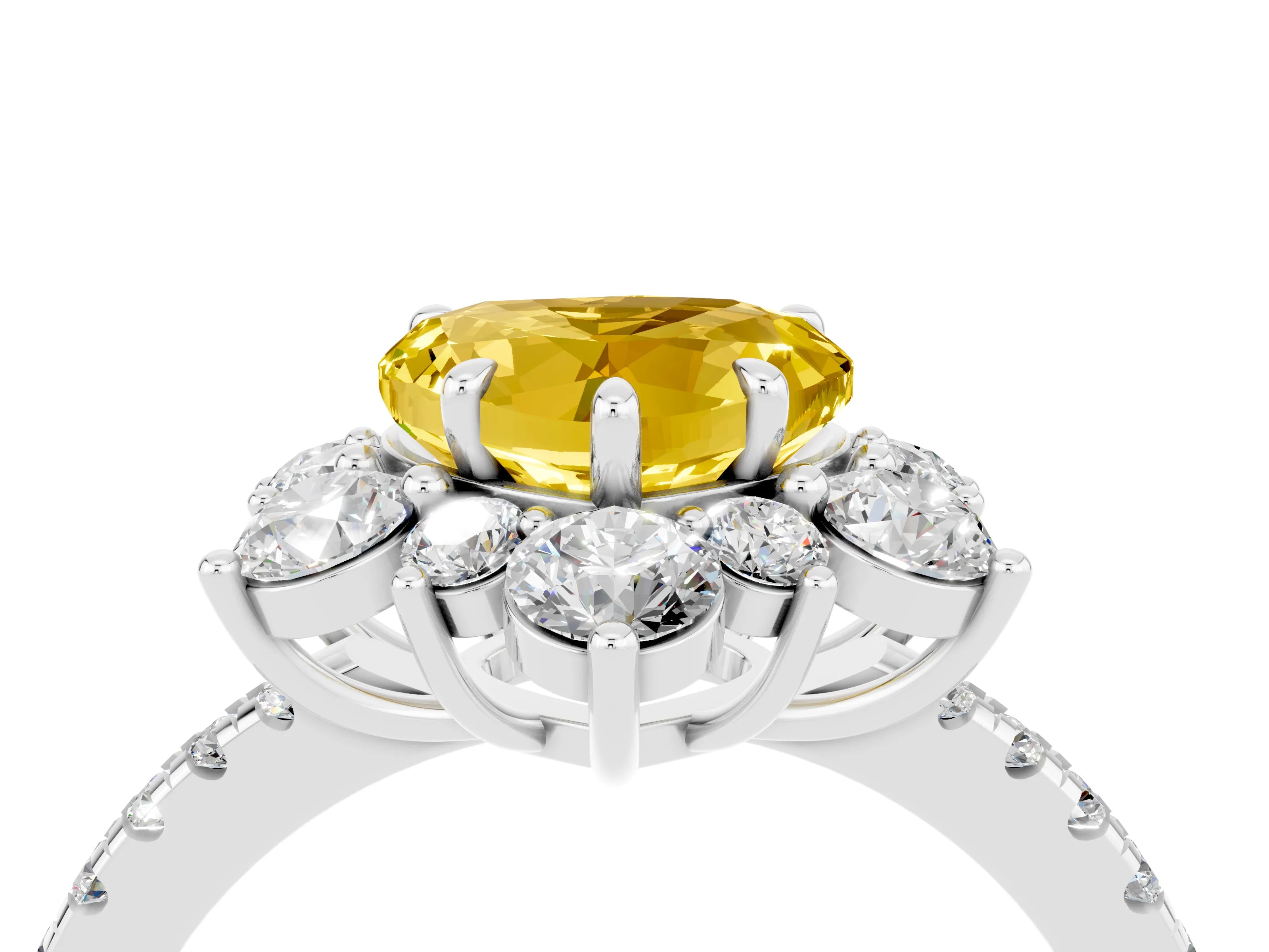 White gold Heart Cut Cut Diamond Floral Halo Pave Band with Prong Setting_4