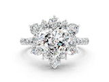 White gold Heart Cut Cut Diamond Floral Halo Pave Band with Prong Setting