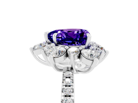 White gold Heart Cut Cut Diamond Floral Halo Pave Band with Prong Setting_5