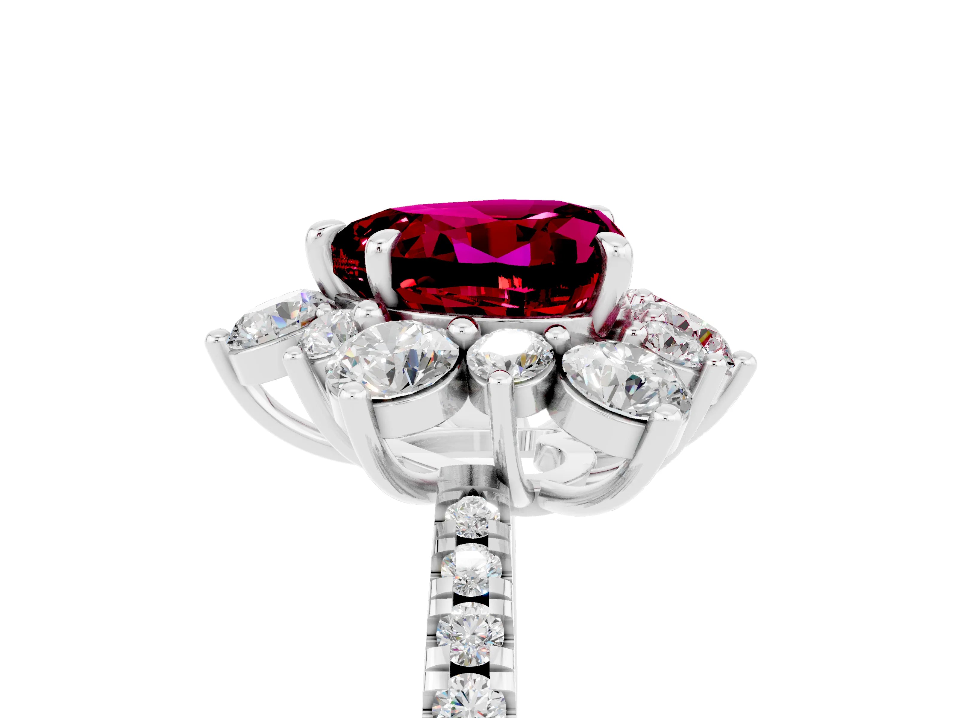 White gold Heart Cut Cut Diamond Floral Halo Pave Band with Prong Setting_5