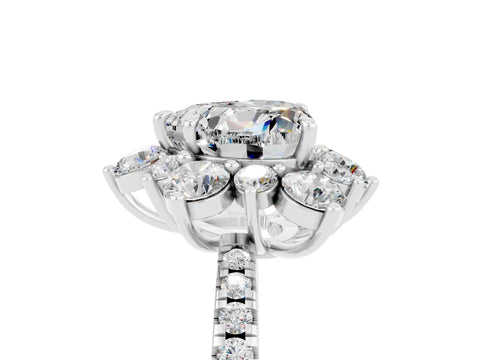 White gold Heart Cut Cut Diamond Floral Halo Pave Band with Prong Setting_5