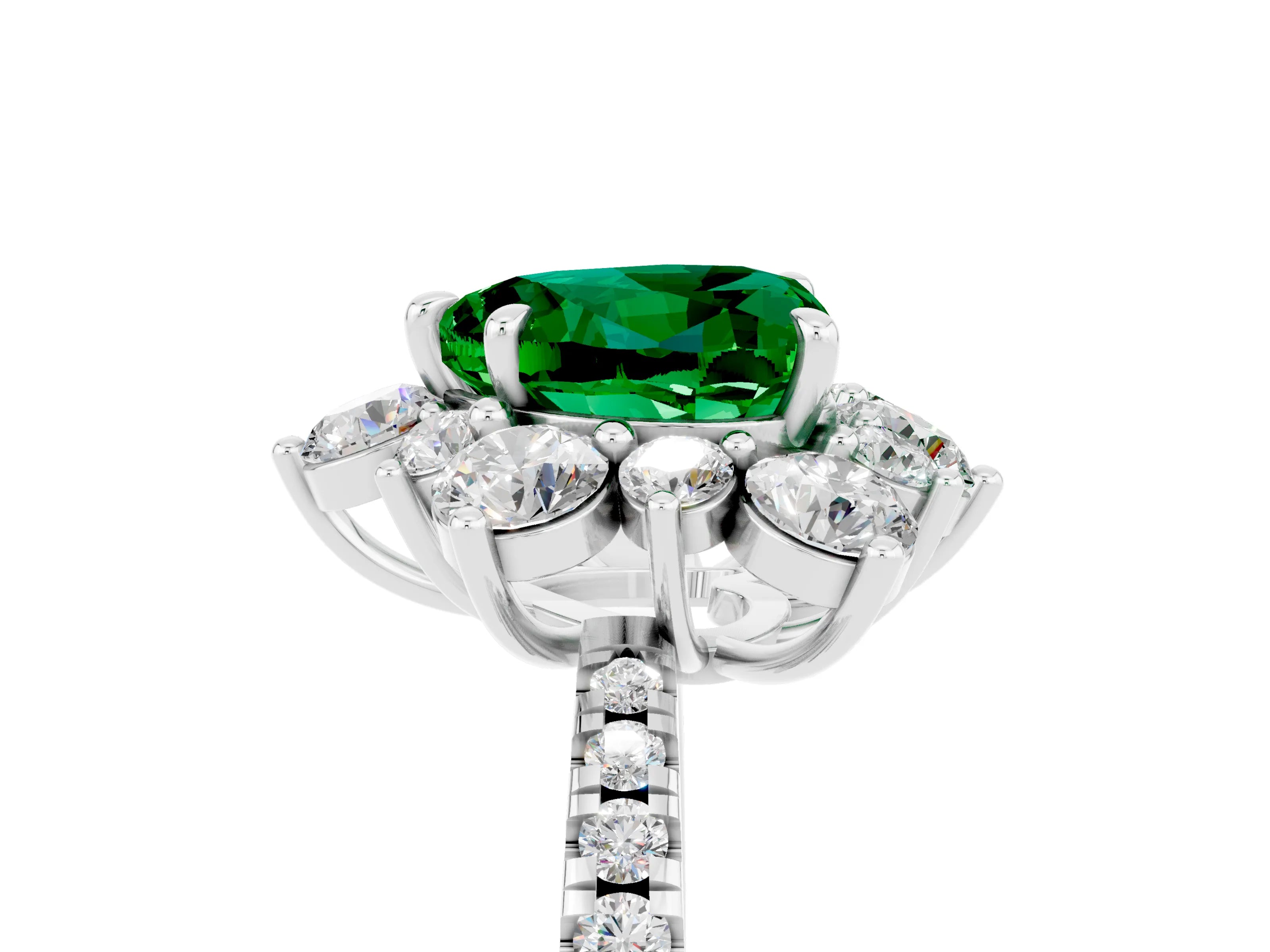 White gold Heart Cut Cut Diamond Floral Halo Pave Band with Prong Setting_5