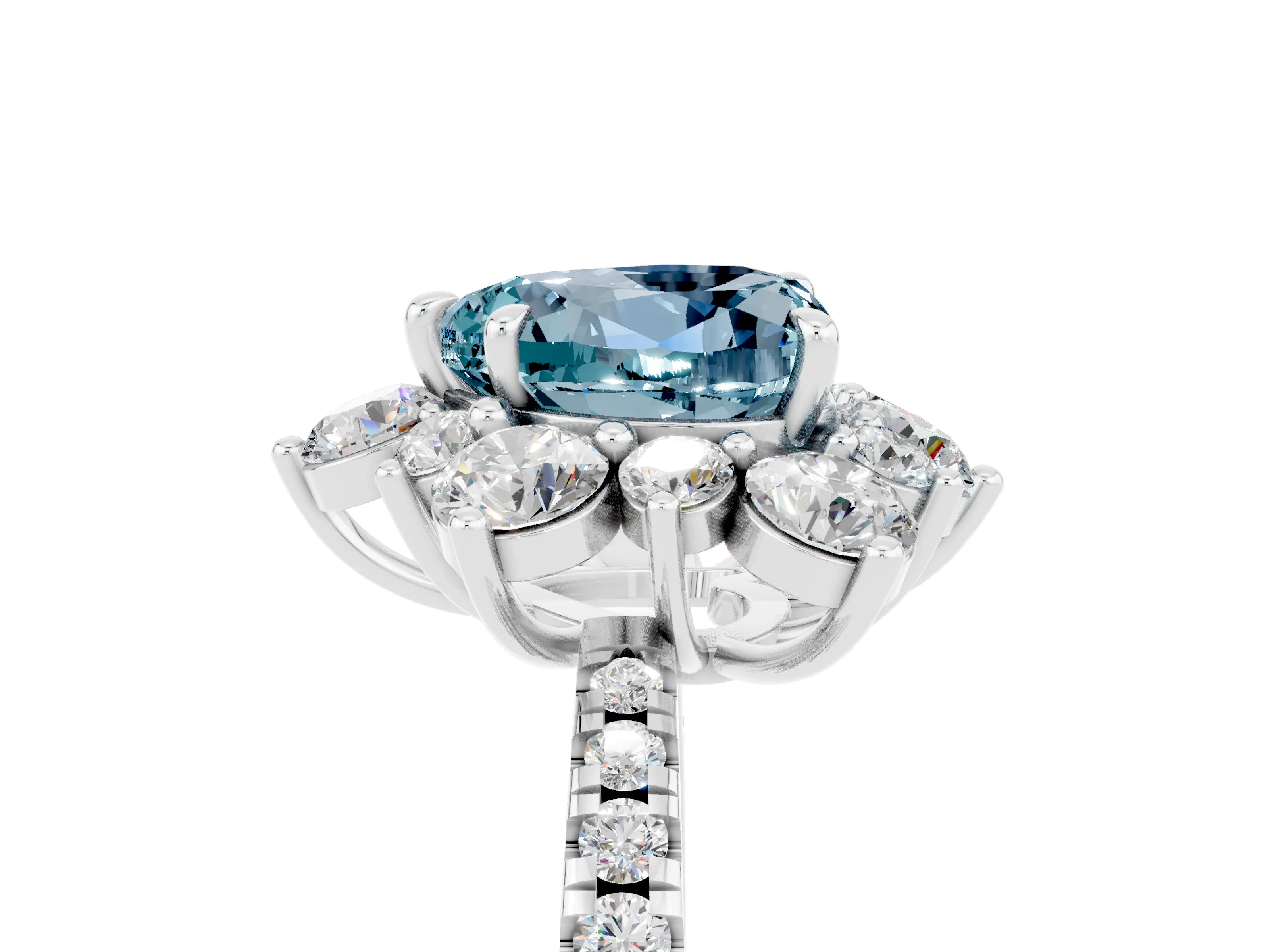 White gold Heart Cut Cut Diamond Floral Halo Pave Band with Prong Setting_5