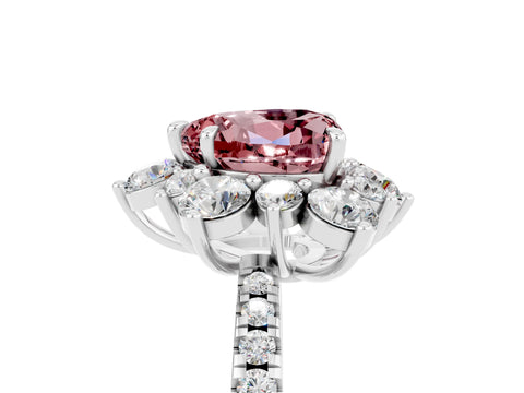 White gold Heart Cut Cut Diamond Floral Halo Pave Band with Prong Setting_5
