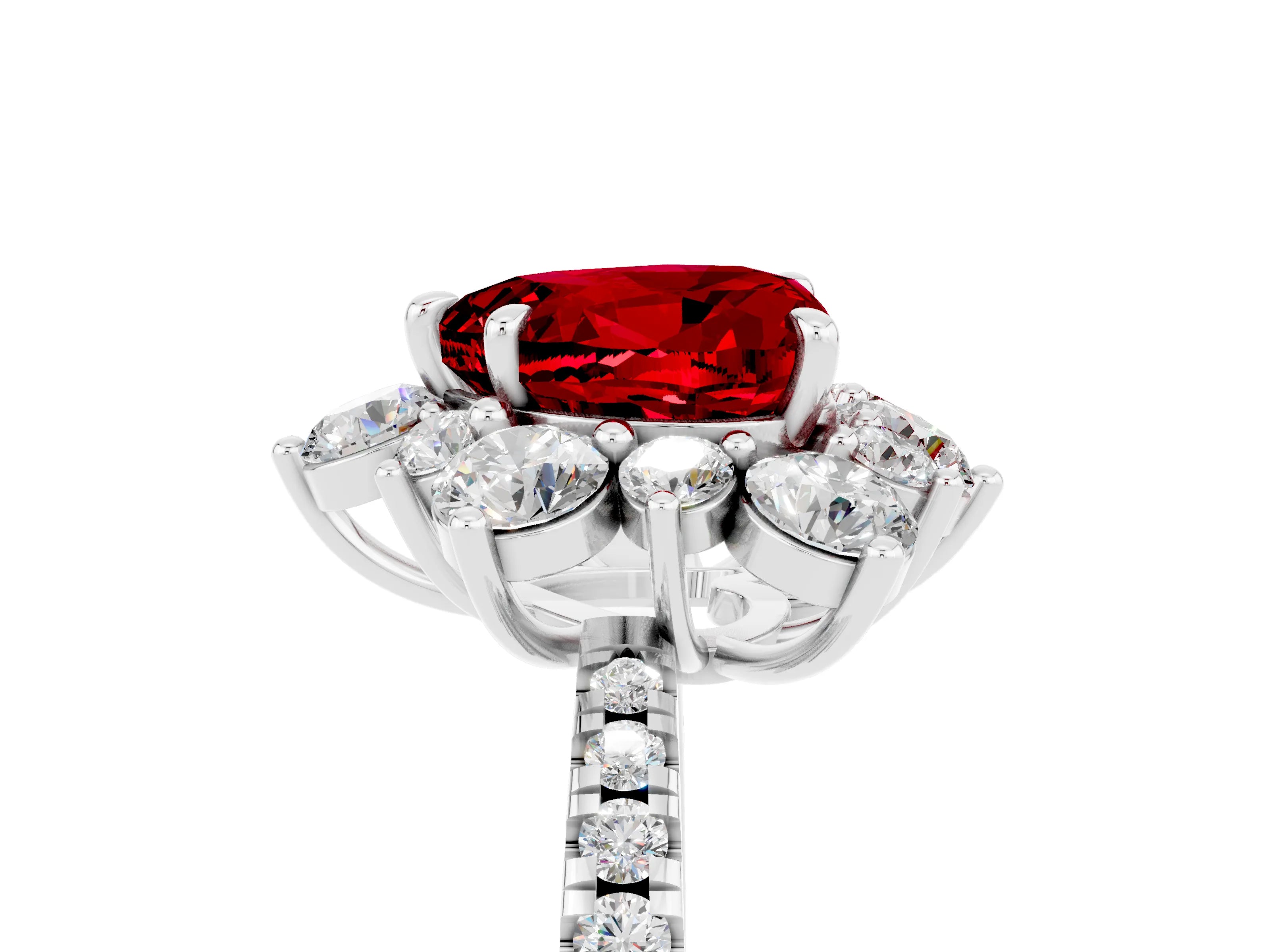 White gold Heart Cut Cut Diamond Floral Halo Pave Band with Prong Setting_5