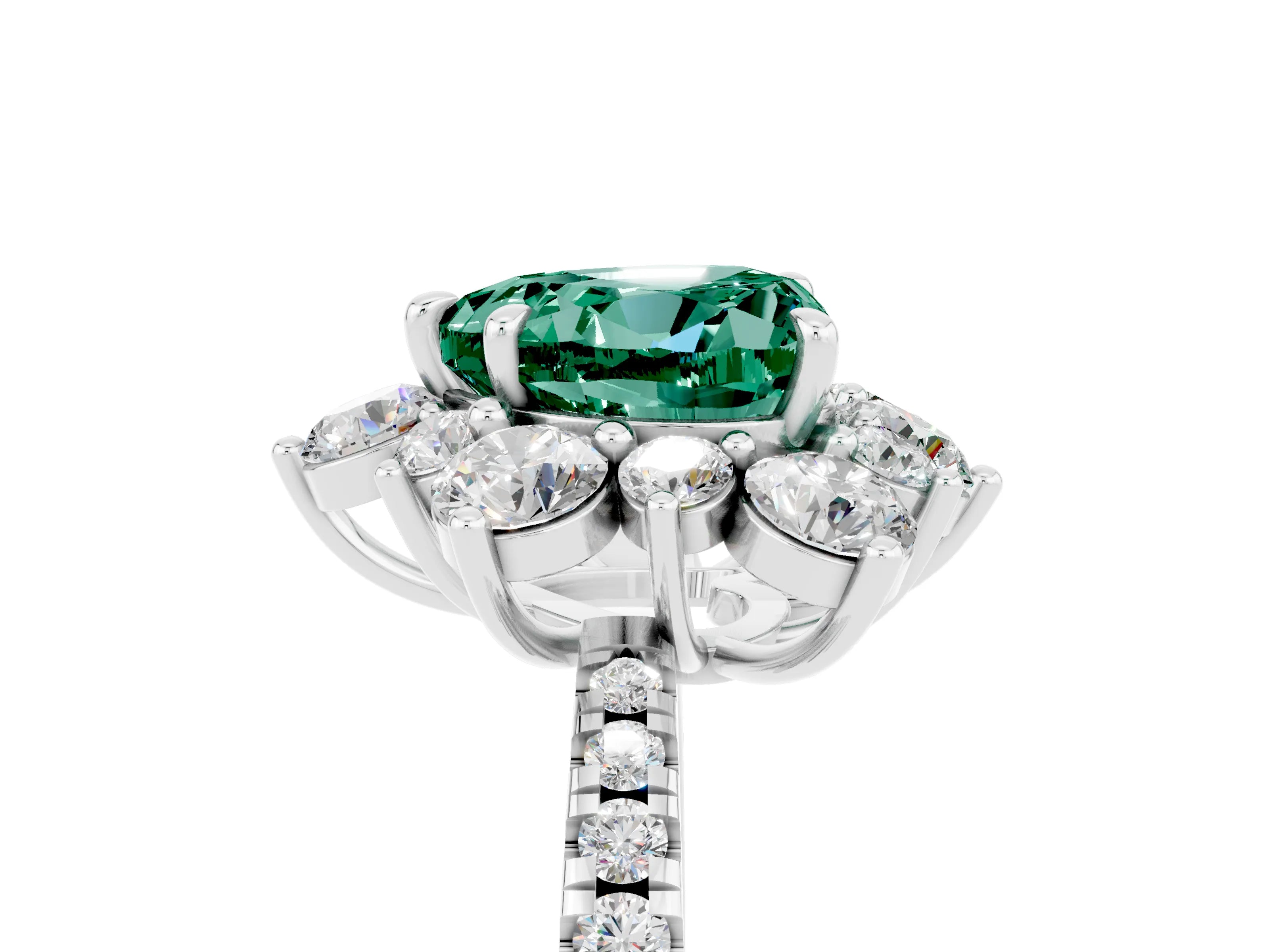 White gold Heart Cut Cut Diamond Floral Halo Pave Band with Prong Setting_5