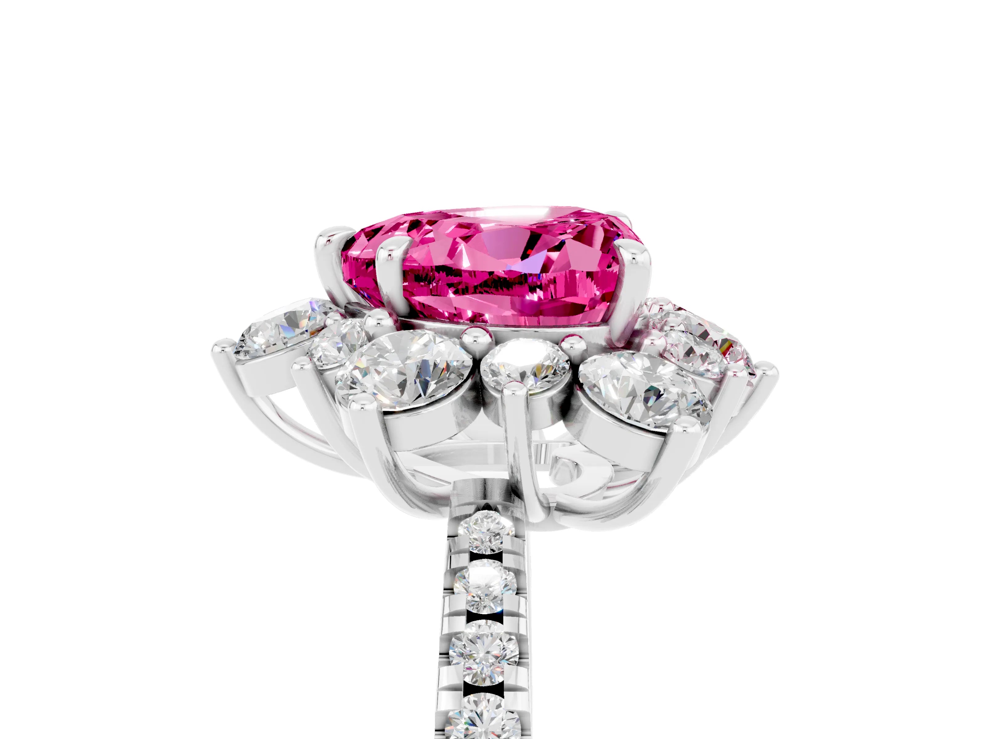 White gold Heart Cut Cut Diamond Floral Halo Pave Band with Prong Setting_5