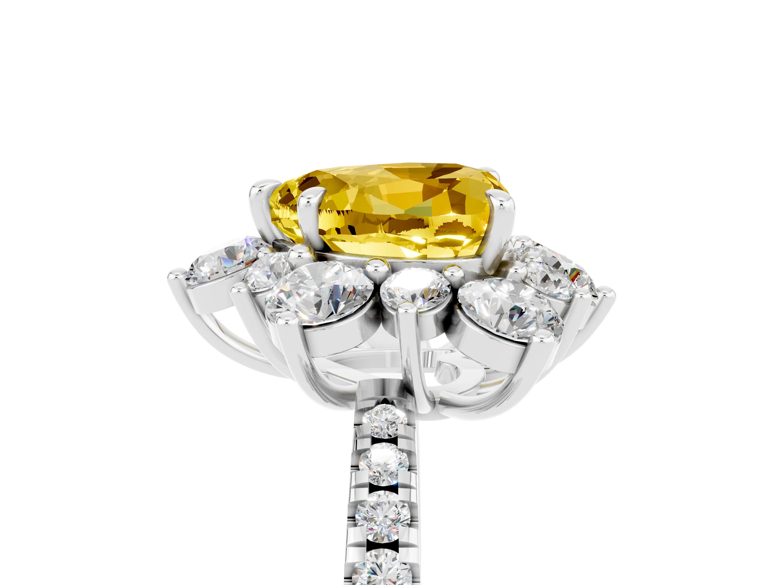 White gold Heart Cut Cut Diamond Floral Halo Pave Band with Prong Setting_5