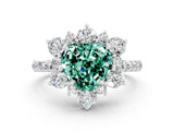 White gold Heart Cut Cut Diamond Floral Halo Pave Band with Prong Setting