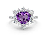 White gold Heart Cut Cut Diamond Floral Halo Pave Band with Prong Setting