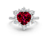 White gold Heart Cut Cut Diamond Floral Halo Pave Band with Prong Setting